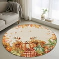 thumbnail image 2 of Orange Pumpkins Fall Thanksgiving Round Area Rug 4 FT, Non Slip Indoor Outdoor Rug, Maple Leaf Rustic Washable Soft Circular Carpet Non-Shedding Floor Mat for Coffee Table Nursery Foyer Balcony, 2 of 9