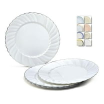 " OCCASIONS " 40 Plates Pack, Heavyweight Disposable Wedding Party Plastic Plates (10.25''Dinner Plate, Blossom in White & Silver)