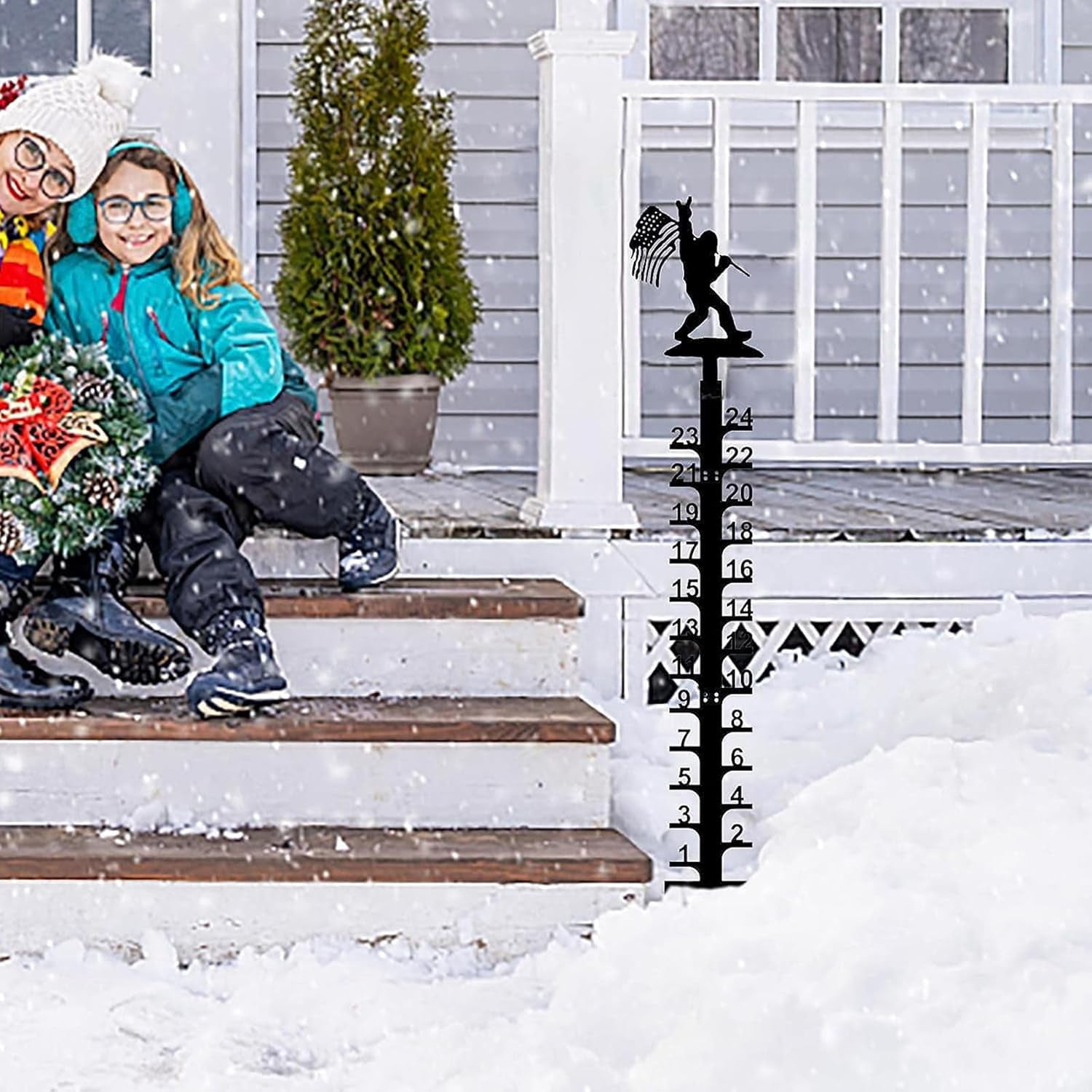 Snow Measuring Stick, 24inch Snow Gauge, Outdoor Measuring Gauge, Metal Detachable Snow Measuring Stick, Rain Gauge Garden Stakes for Yard, Lawn & Garden, Easy to Read