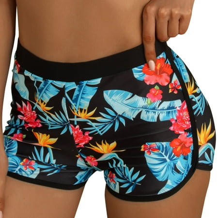 Women Buttons Running High Waist Bikini Lace Up Swim Briefs Beach Shorts Swim Bikini Bottom Tropical Print Swim Tankini Shorts Swimwear Beach Cute Bikinis Women Bikini Swimsuit Black One Piece Bathing