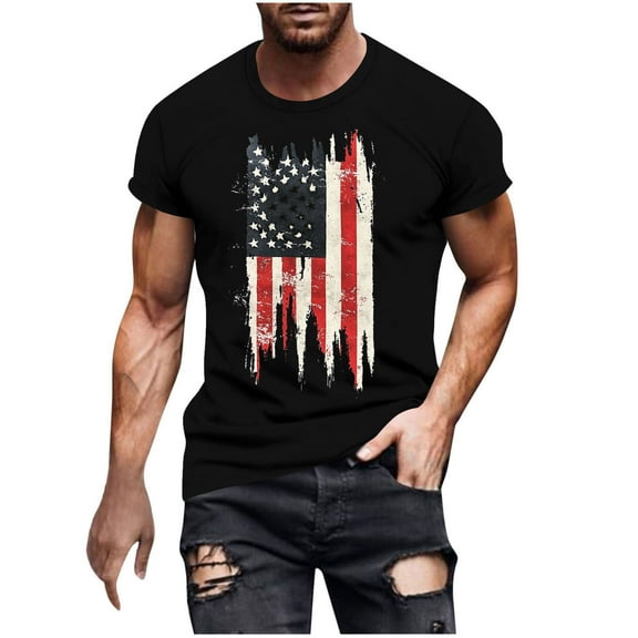 4th of July Shirts for Men USA American Flag Patriotic Shirts Crewneck Short Sleeve Independence Day Outfits