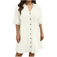 thumbnail image 2 of Maqroz Plus Size Dresses for Women Collared Button Down Short Sleeve Pocketed Sundress Soft Cotton Summer Beach Vacation Outdoor Comfortable Outfits White XXXXL, 2 of 8