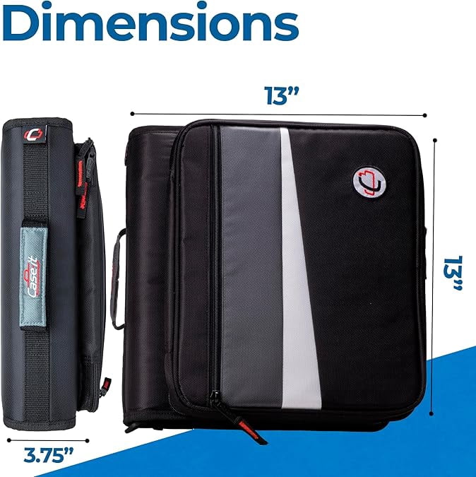 Case-it Workstation Zipper Binder 6 Pack - 1.5 Inch O-Rings - Padded Pocket that holds up to 13 Inch Laptop/Tablet - Multiple Pockets - 300 Page Capacity - Comes with Shoulder Strap - LT-117-C, Black