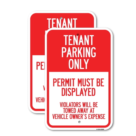 (2 Pack) Tenant Parking Only Display Permit Violators Towed at Owner Expense | 18" X 24" Heavy-Gauge Aluminum Sign | Rust Free Aluminum, Weather Resistant, Waterproof, Fade Resistant