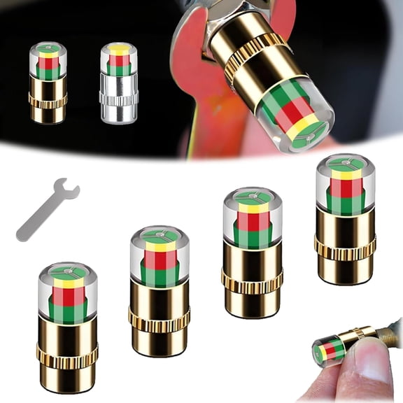 4PCS Car Tire Pressure Monitor Valve Stem Caps, 3 Color Tire Pressure Alert Caps, Air Alert Tire Valve Cap (2.4bar 36 Psi), Easy to Read Air Pressure Gauge Caps for Most Cars & Vehicles