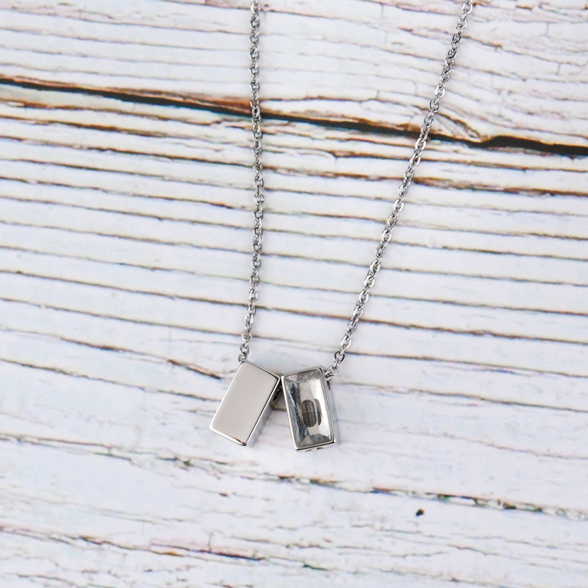 Anavia See You Cremation Necklace for Ashes, Mini See Through Urn Necklace, Mini Cube Cremation Pendant, Cremation Jewelry, Memorial Jewelry, Mini Urn-[Silver]