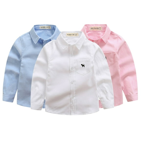 KYAIGUO 3-14T Boys Spring Cotton Dress Shirt Lapel Solid Color Casual Blouse with Buttons Longsleeve Gentleman Clothing for Kids Toddler