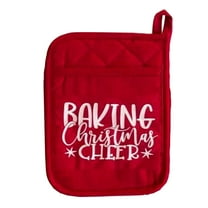 1Pc 6 Different Designs Christmas Pot Holder Baking Kit Pot Holder with Red Pocket Cotton Heat Resistant Potholder Machine Washable Potholders for Kitchen Baking Cooking Pot Holders(Red,9.8x7.1")