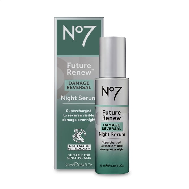Sérum de noche No7 Future Renew Damage Reversal - Sérum facial antiedad con péptidos - Formulado con ácido hialurónico y niacinamida para ayudar a revertir los signos visibles del daño en la piel dura