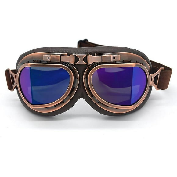 Vintage Aviator Style Motorcycle Goggles in Copper/Blue Color