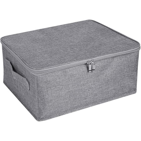 Storage Bins with Zipper Lid Storage Boxes with Handles Plastic Board Foldable Lidded Cotton Linen Fabric Home Cubes Baskets Closet Clothes Organizer Containers - Gray Small Size