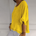 thumbnail image 3 of Women Summer Cotton Linen T Shirts Solid Cotton and Linen Ruffle Pleated Hem Tops Half Sleeve Round Neck Casual Shirt Comfortable Shirts, 3 of 5