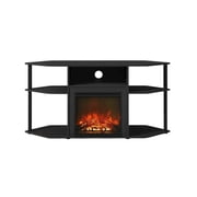 Decorative Brown Electric Fireplace Corner TV Stand with Solid Wood Frame