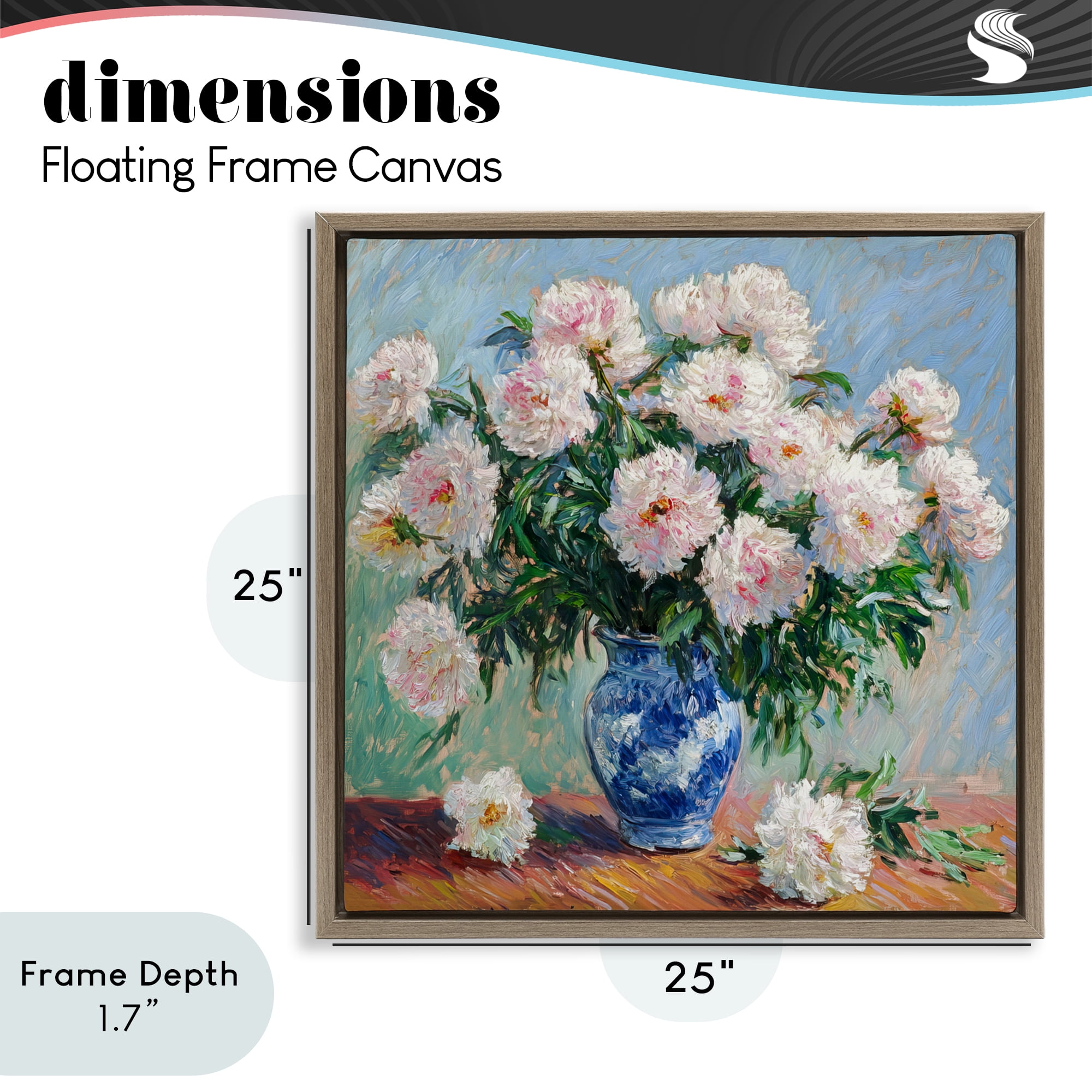 Stupell Industries Peonies in Blue Vase Brown Framed Floater Canvas Wall Art, design by Tina LeCour