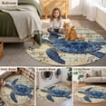 thumbnail image 5 of Blue Sea Turtle Large Round Rug 8 FT, Non Slip Living Room Area Carpet, Vintage Coastal Sheet Music Washable Soft Circle Rug Non-Shedding Floor Carpet for Bedroom Office Dining Room, 5 of 9
