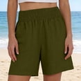 thumbnail image 5 of ClodeEU Women's Linen High Waist Elastic Waist Shorts, Casual Summer Short with Pockets for Vacation Army Green,Women's Plus L, 5 of 6