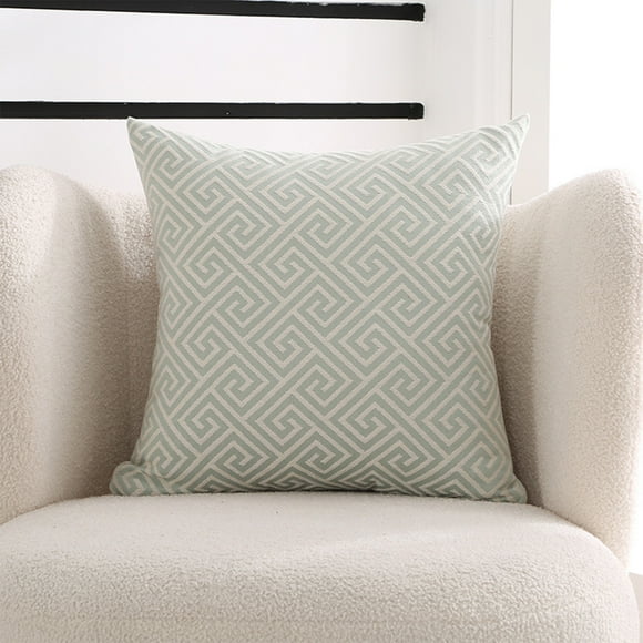 Green Throw Pillow Cushion Cover | Geometric Maze Embroidery | Decorative Polyester Square Case | Hidden Zipper | Indoor Outdoor Use | 18x18 Inch | Spring Accent
