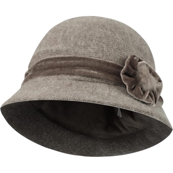 Kukuzhu Women Cloche Bucket Bowler Hat 1920s Vintage Church Dress Party Hat Fall Winter Bell Round Cap Ladies Floral Fedora Hat