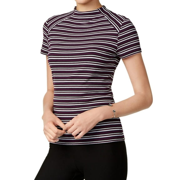 Kensie Womens Striped Basic T-Shirt, Purple, Large