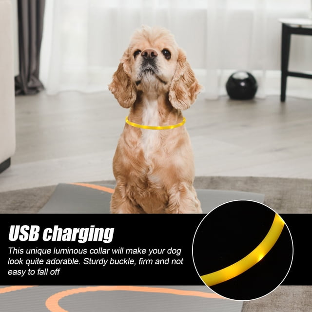 ADDHAT 1Jgo Collar Para Mascotas De Silicona Amarillo Con LED Resistente Y Ajustable Para