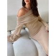 thumbnail image 6 of Womens Off-Shoulder Long Sleeve Knit Maxi Dress - Khaki, 6 of 7