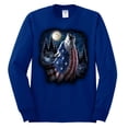 thumbnail image 2 of Wild Bobby, American Flag Howling Wolf Animal Lover Mens Long Sleeve Shirt, Royal, Medium, 2 of 3