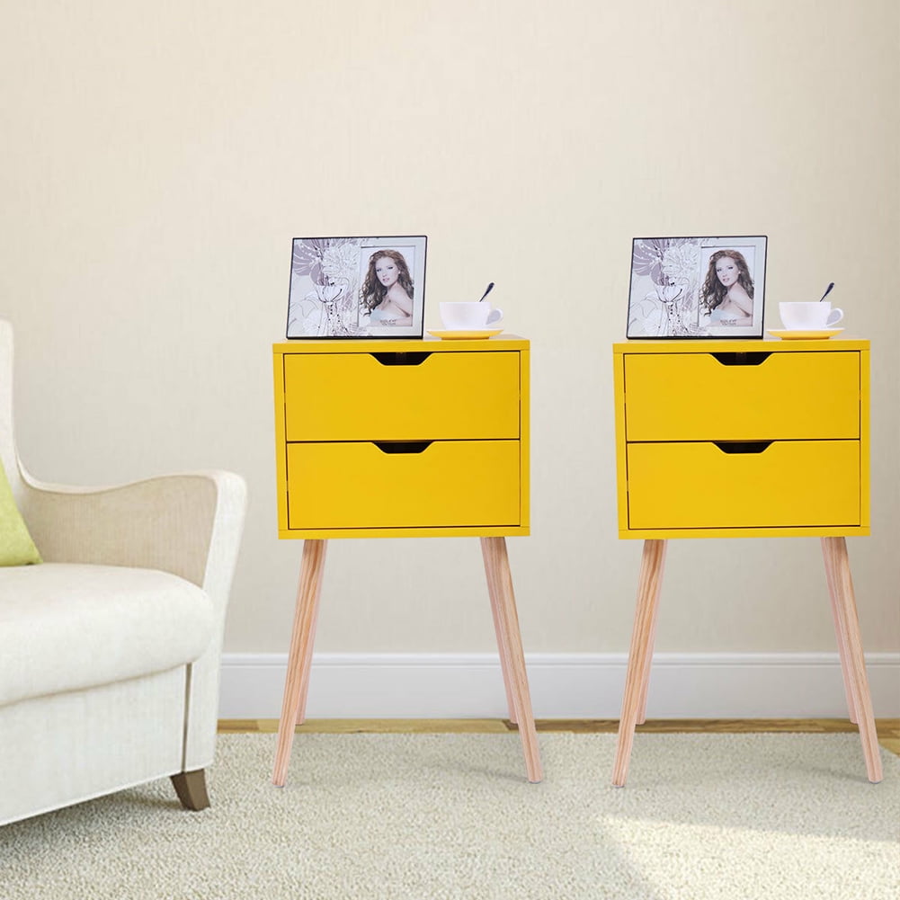 Kadyn Mid Century Modern Wood Nightstand Side Table for Bedroom, Storage Drawer Bedside End Table for Nursery, 2 Drawer, Set of 2