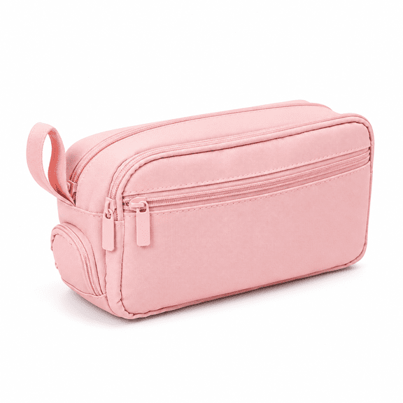 RNKR Large Capacity Pencil Case, Multi Compartment Canvas Pencil Pouch Organizer with Dual Zipper, Portable Pen Bag for School Office College Travel Supplies, PInk
