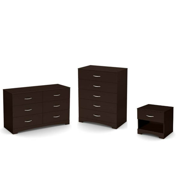 3 Piece Set With Dresser Nightstand And Drawer Chest In Dark