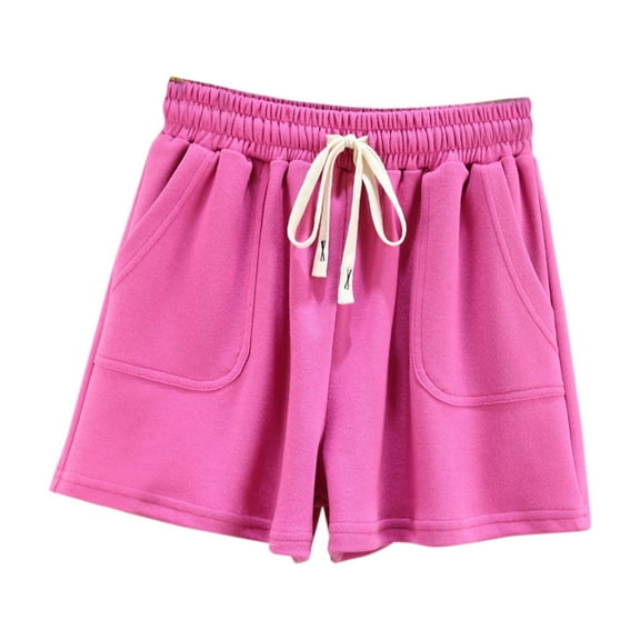 MIUOWANP Women's Shorts with Pockets Solid Color Simple Style Drawstring Waist Sports Shorts Size XXL(12)Hot Pink