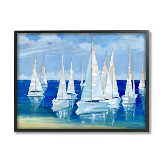 Stupell Industries Blanco Beach Sailboats Reflecting Coast Painting Black Framed Art Print Wall Art, Design by Paul Brent