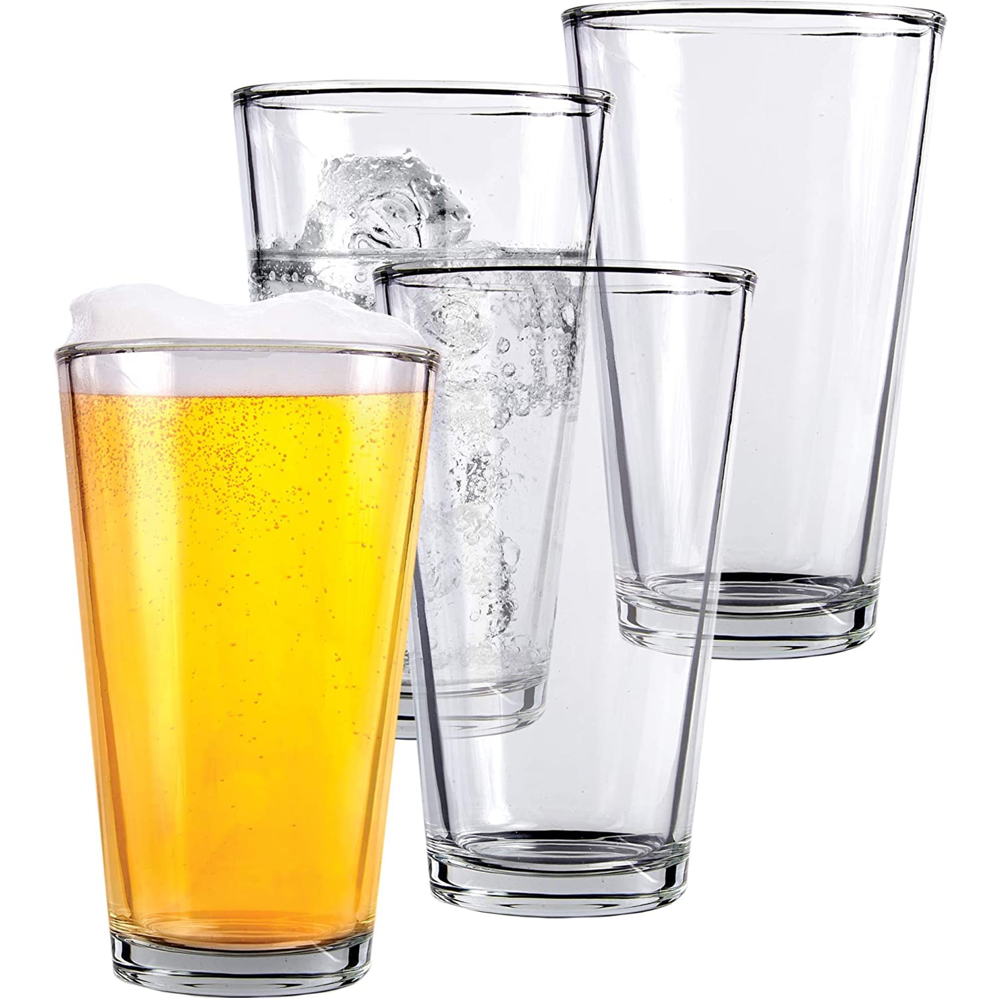Clear Glass Beer Cups – 4 Pack – All Purpose Drinking Tumblers 16 oz – Elegant Design for Home and Kitchen – Lead and BPA Free