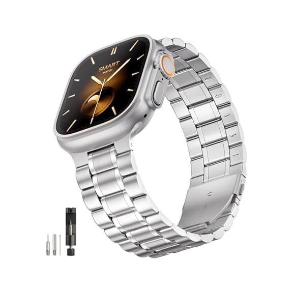 Compatible with Apple Watch Bands for Men Women 49mm 46mm 45mm 44mm 42mm Series 3 2 1, Stainless Steel Metal Business Wristband Strap for iWatch Ultra Series 11 10 9 8 7 6 SE 5 4, Silver