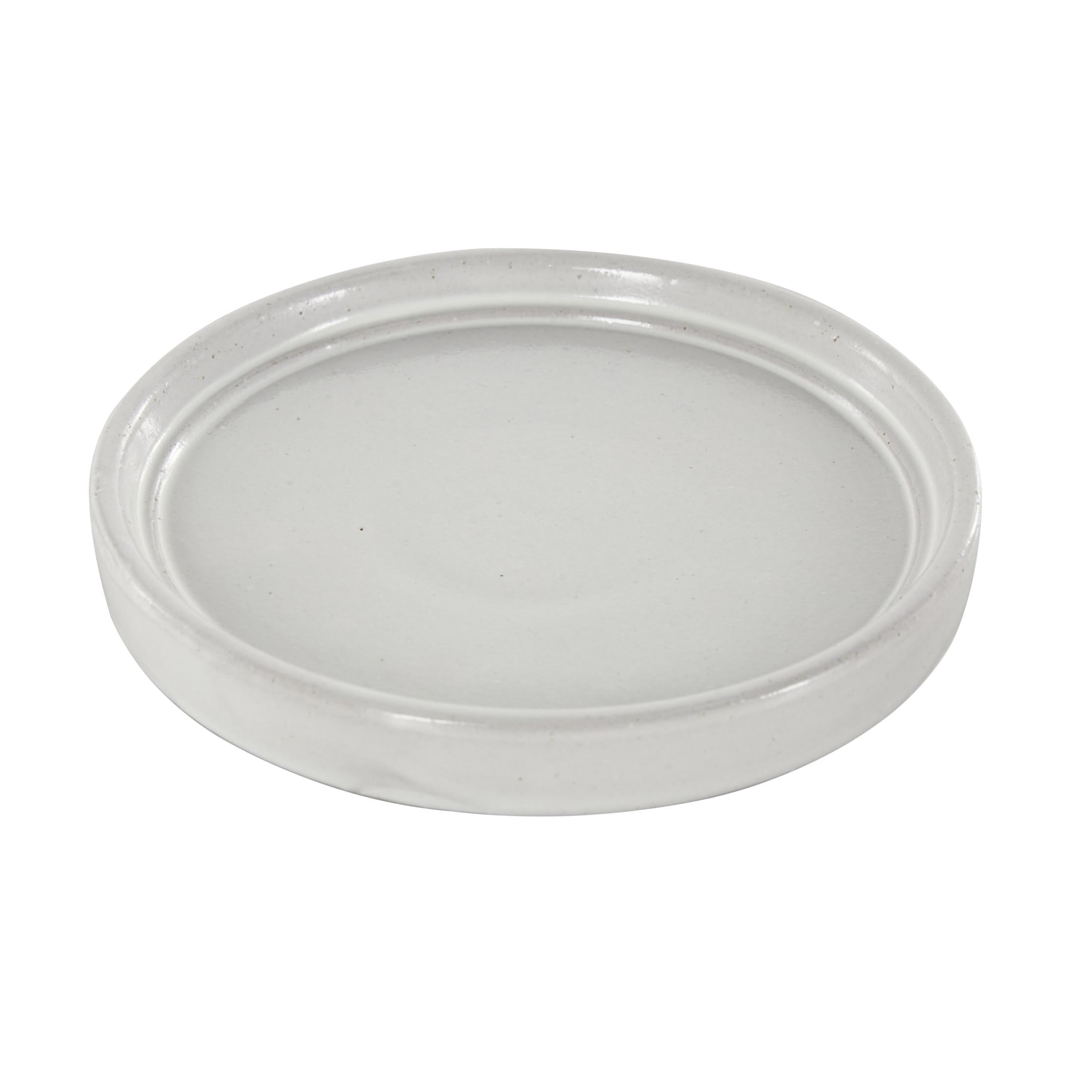 DecMode 7", 5"H Abstract Circle Patterned White Ceramic Planter with Brown Accents and Base Tray (3 Count)