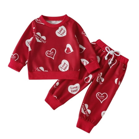 

ZCFZJW Valentines Day Outfits Set for Toddler Kids Baby Girls Boys Casual Long Sleeve Love Heart Pattern Graphic Crewneck Sweatshirts and Sweatpants Suit Red 0-6Months