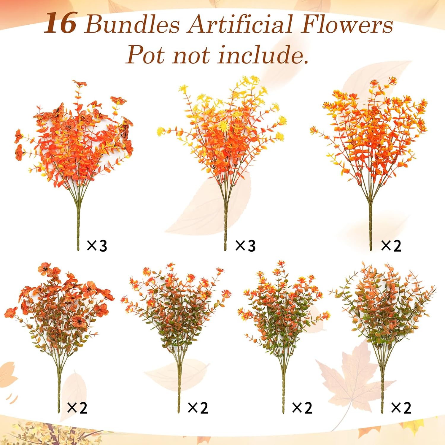 Artificial Fake Mums Flowers  Autumn Decorations,16 Bundles Mix Silk Glory UV Sun Resistant Realistic Faux Flower Outdoor