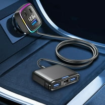 6 Port USB C Car Charger with PD Fast Charging & LED Display,Multiple Cigarette Lighter Adapter with 5FT Cable for Back Seat Charging,Universal for Cell Phones Tablets Laptops Headphones