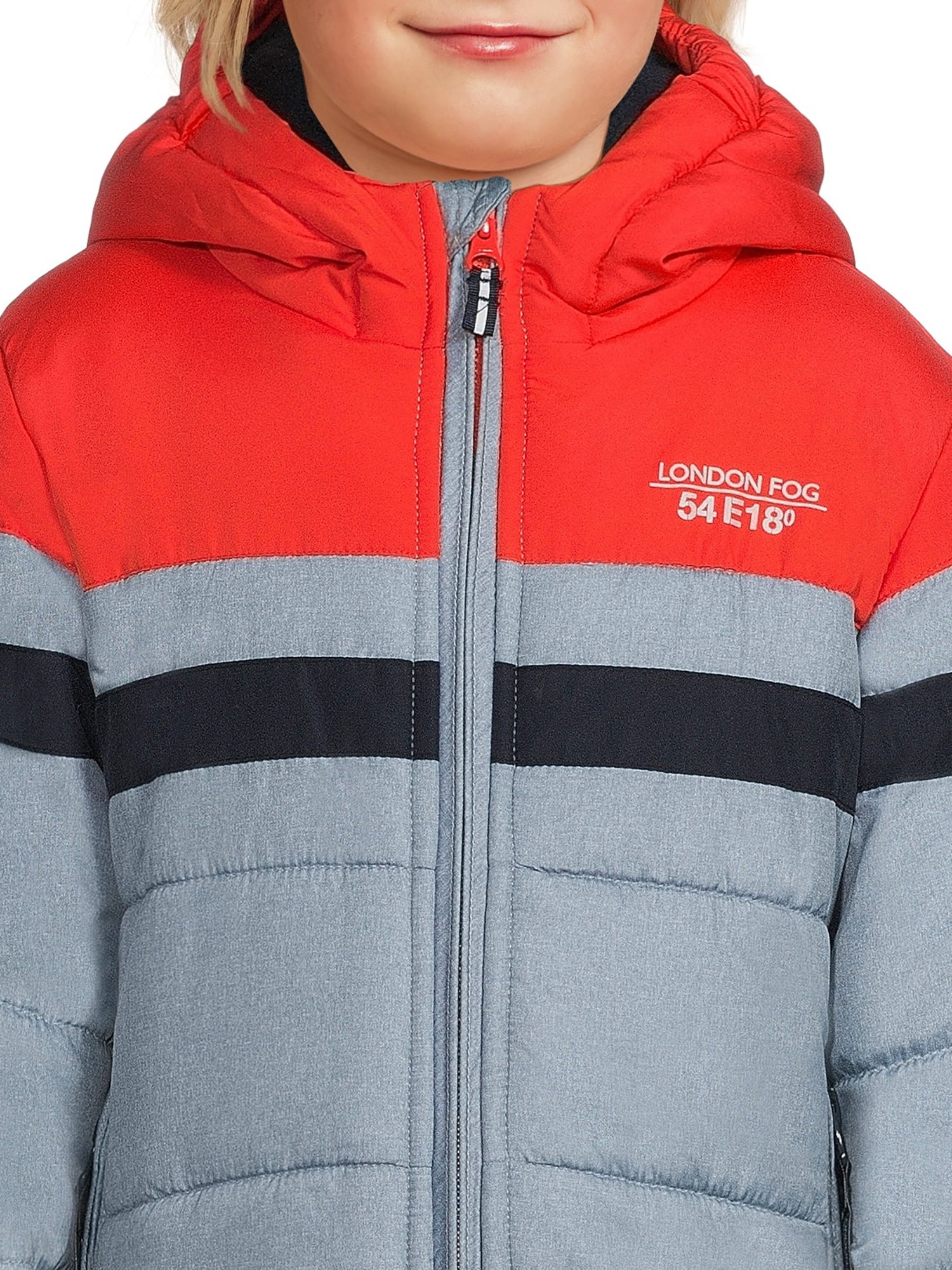 London Fog Boys Hooded Full Zip Long Sleeve Colorblock Puffer Coat, Sizes 4-16