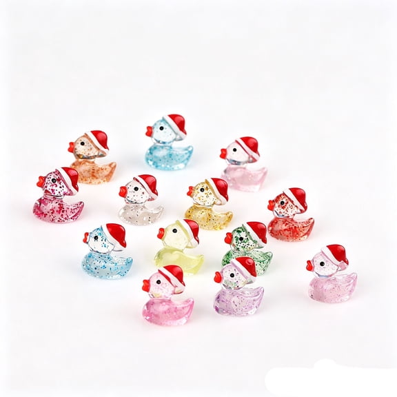 Christmas 50 Pcs Mini Resin Ducks, Luminous Sparkle Tiny Figurines, Christmas Decorations Indoor Outdoor for Terrarium Shelf