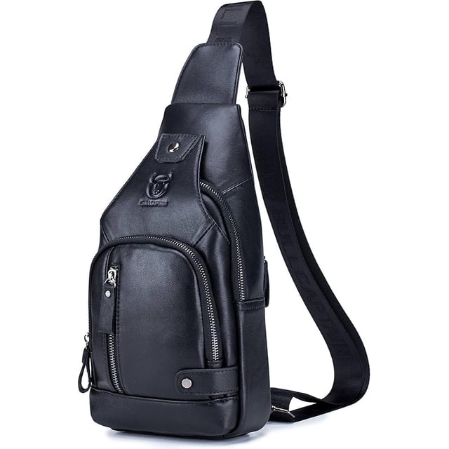 BULLCAPTAIN Bolso Bandolera de Cuero Casual para Hombre, Negro