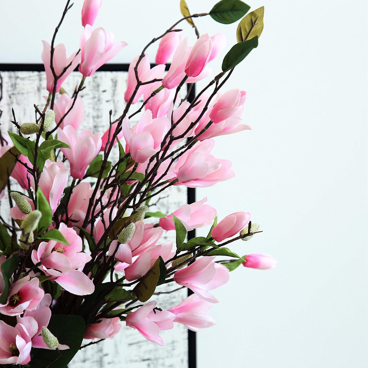 Artificial Flower 6pcs 30'' Long Stem Silk Magnolia Flower with 7 Blossoms and 2 Buds for Home Décor Housewarming Gift Wedding Bridal Bouquet Centerpiece Reception Hotel Restaurant(White)