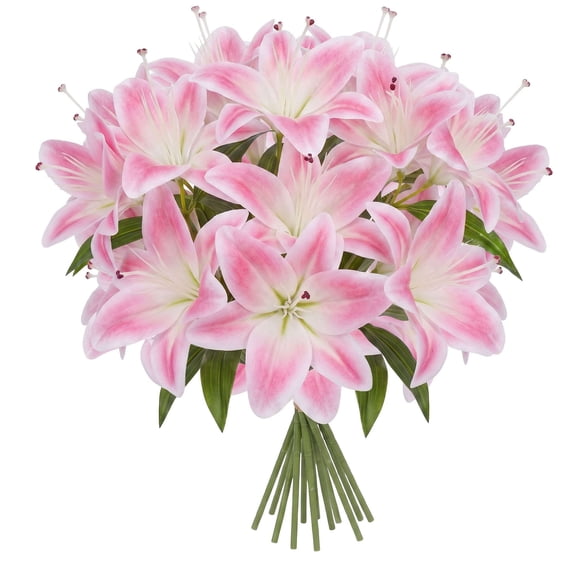 Deago 6 Pcs Artificial Lily Real Touch Fake Flowers Lily Bouquet for Wedding Home Party Garden Shop Office Decoration Easter Lily