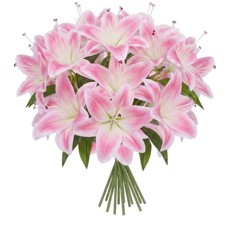 Deago 6 Pcs Artificial Lily Real Touch Fake Flowers Lily Bouquet for Wedding Home Party Garden Shop Office Decoration Easter Lily