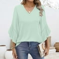 thumbnail image 2 of Yubnlvae Green Blouses for Women Casual 3/4 Length Sleeve Womens Tops V Neck Tshirts Shirts with Flared Sleeve, Xxl, 2 of 5
