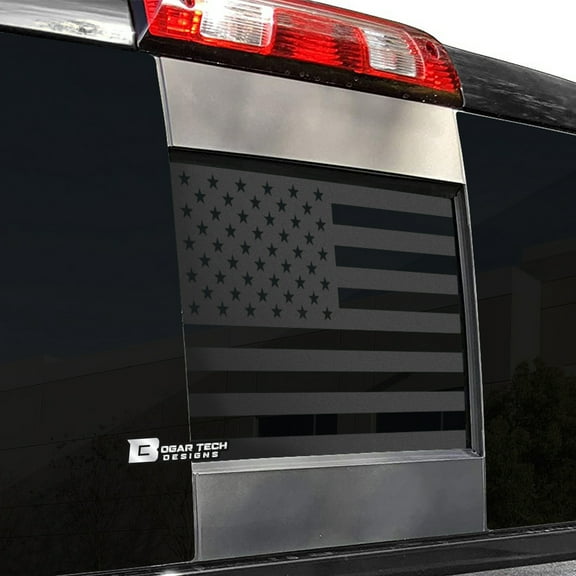 Bogar Tech Designs Precut Rear Middle Window American Flag Vinyl Decal Compatible with GMC Sierra and Chevy Silverado 2014-2018, Matte Black