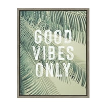 Kate and Laurel Sylvie Vintage Tropical Palms Good Vibes Only Framed Canvas Wall Art by The Creative Bunch Studio, 18x24 Gray, Beach-Inspired Art for Wall