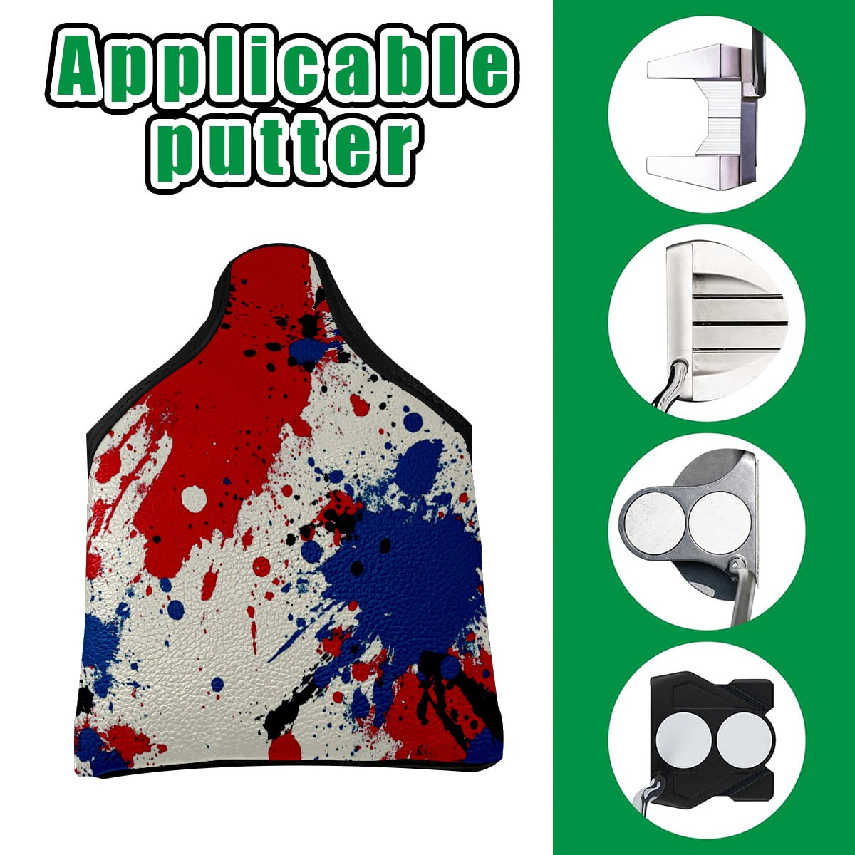 Golf Mallet Putter Cover Premium Leather Waterproof Golf Putter Head Cover with Magnetic Closure Red Blue Paint Splash