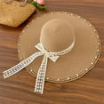 thumbnail image 2 of Women's Pearl Lace Trim Straw Hat with Elegant Bowknot Ribbon and Floppy Sun Protection Design Featuring French Style Khaki, 2 of 6