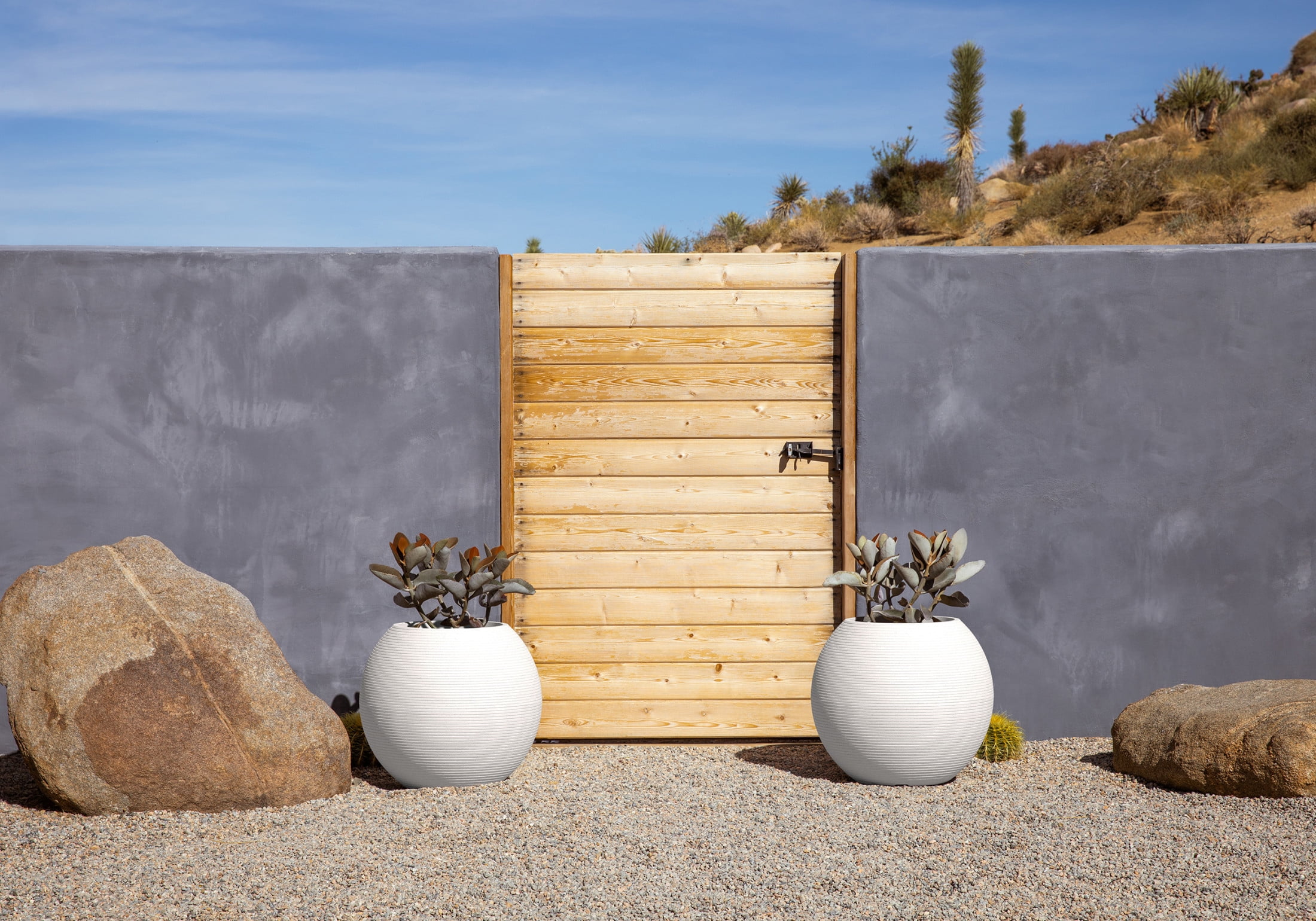 Veradek Strata Series Sphere Plastic-Stone Round Planter - White, 2 Pack