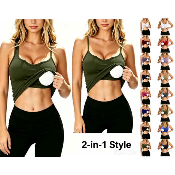 Yeaiivve Ribbed Workout Tank Tops for Women with Built-in Bra Wide Strap V Neck Sleeveless Shirts Cropped Casual Slim Fit Yoga Tank Top Gray S